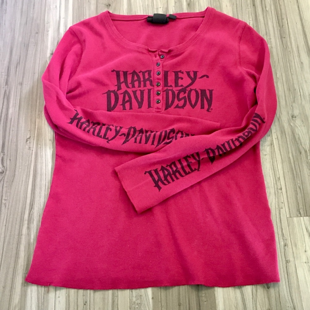 Harley Davidson red Henley long sleeve shirt